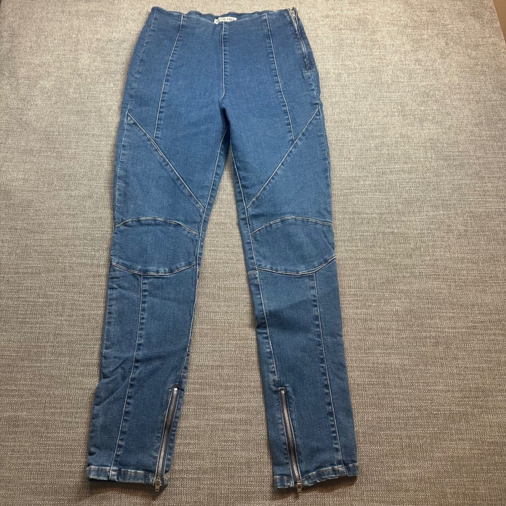 Free People Moto Skinny Jeans Womens 28‎ Blue   Side Zip Ankle Zip Panel
